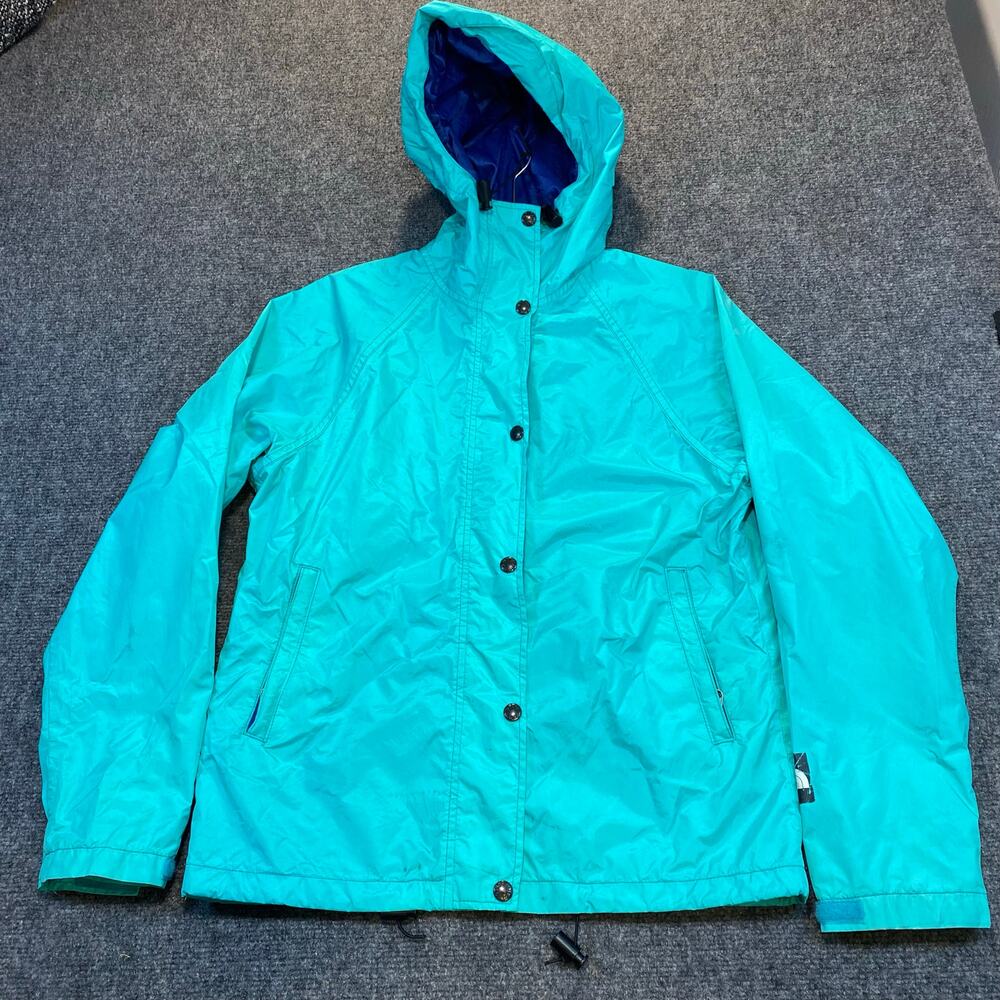 Vintage North Face Gore Tex Hooded Rain Jacket Teal Made In USA Womens Small
